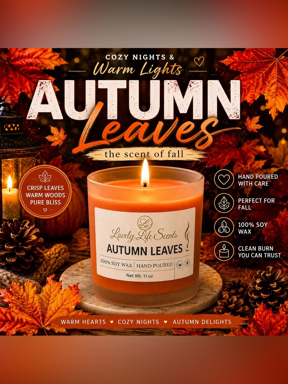 Autumn Leaves 11 oz Premium Soy Wax Candle - Lovely Life Scents